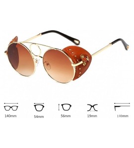 Round Women's Fashion Sunglasses Metal Round Frame Eyewear With Leather - Gold Brown - CU18W7ELKNL $48.77