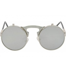 Round Flip up Steampunk Round Circle Retro Sunglasses - Silver-silver - C218Z3ZUIX4 $21.96