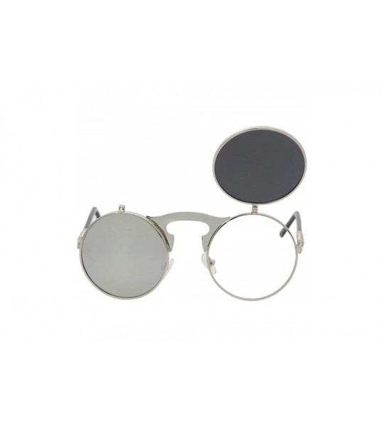 Round Flip up Steampunk Round Circle Retro Sunglasses - Silver-silver - C218Z3ZUIX4 $21.96