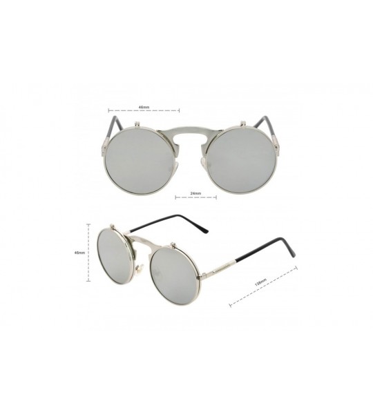 Round Flip up Steampunk Round Circle Retro Sunglasses - Silver-silver - C218Z3ZUIX4 $21.96