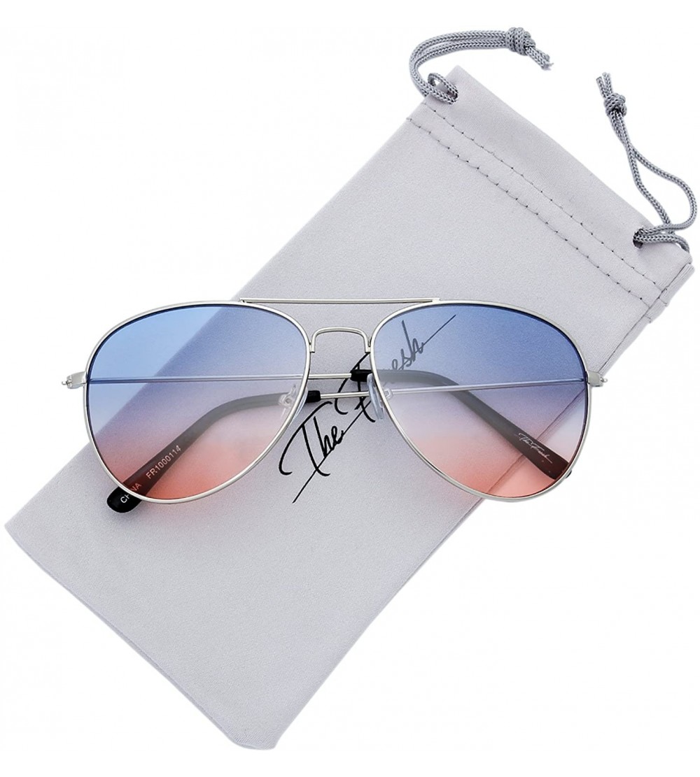 Round Classic Metal Frame Oceanic Color Lens Aviator Sunglasses Gift Box - 14b-silver - CI192CC08DS $26.04