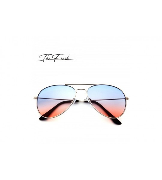 Round Classic Metal Frame Oceanic Color Lens Aviator Sunglasses Gift Box - 14b-silver - CI192CC08DS $26.04