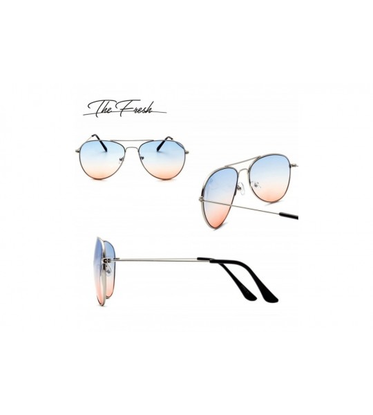 Round Classic Metal Frame Oceanic Color Lens Aviator Sunglasses Gift Box - 14b-silver - CI192CC08DS $26.04