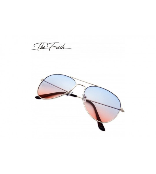 Round Classic Metal Frame Oceanic Color Lens Aviator Sunglasses Gift Box - 14b-silver - CI192CC08DS $26.04