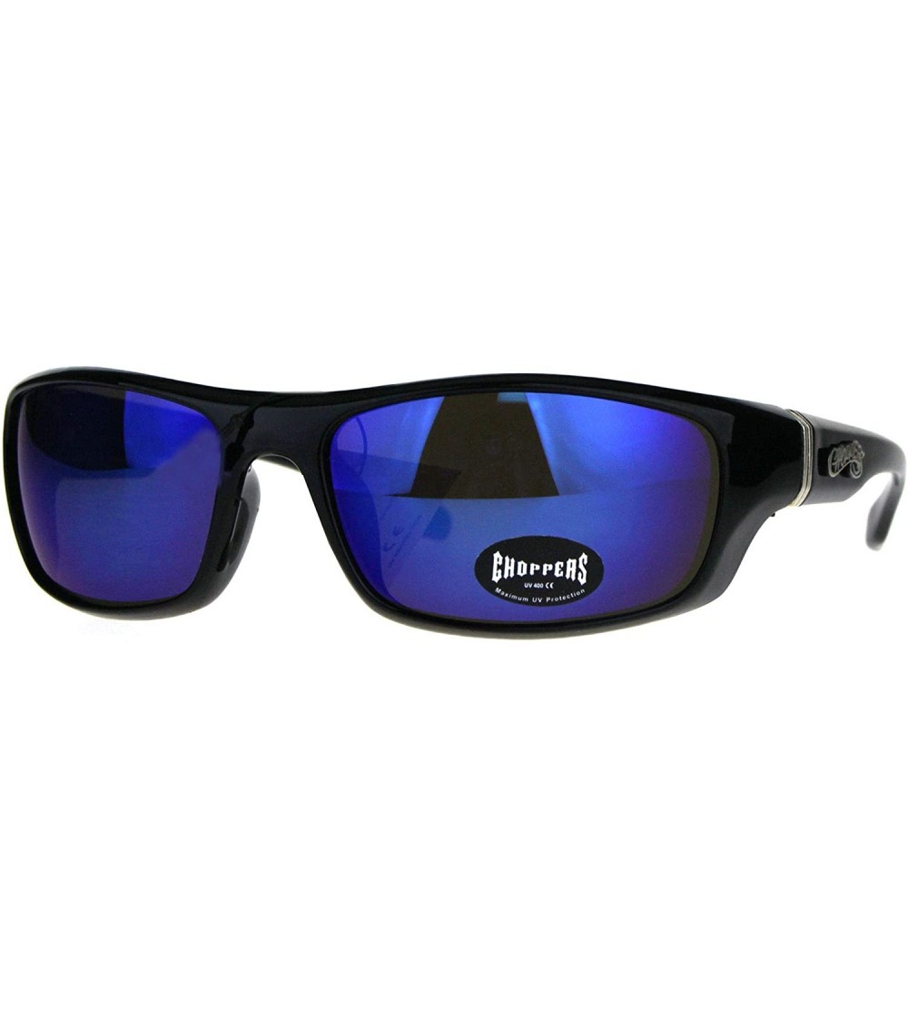 Sport Mens Classic Biker Sport Warp Rectangular Sunglasses - Blue Mirror - CN188IC2K85 $19.51