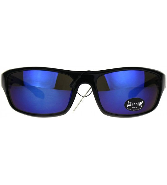 Sport Mens Classic Biker Sport Warp Rectangular Sunglasses - Blue Mirror - CN188IC2K85 $19.51