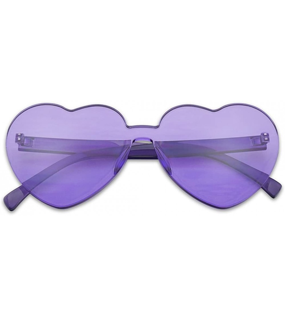 Round Overisized Novelty Transparent Once Piece Colorful Heart Shape Sunglasses - Violet - CI180L0DY4A $20.47