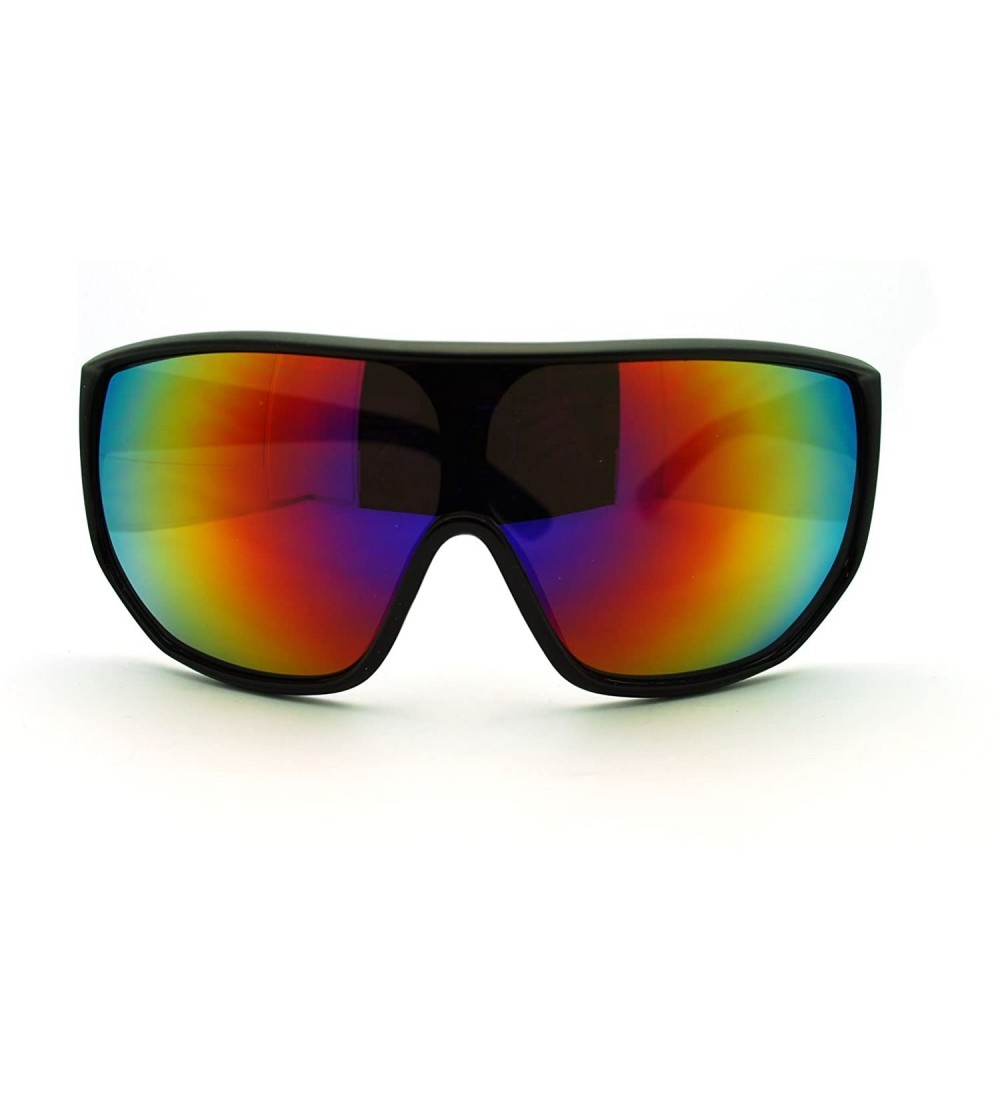 Wrap Futuristic Mens Oversized Shield Mono Lens Sport Warp Sunglasses - Black Multi - CV11J6WUATZ $23.18