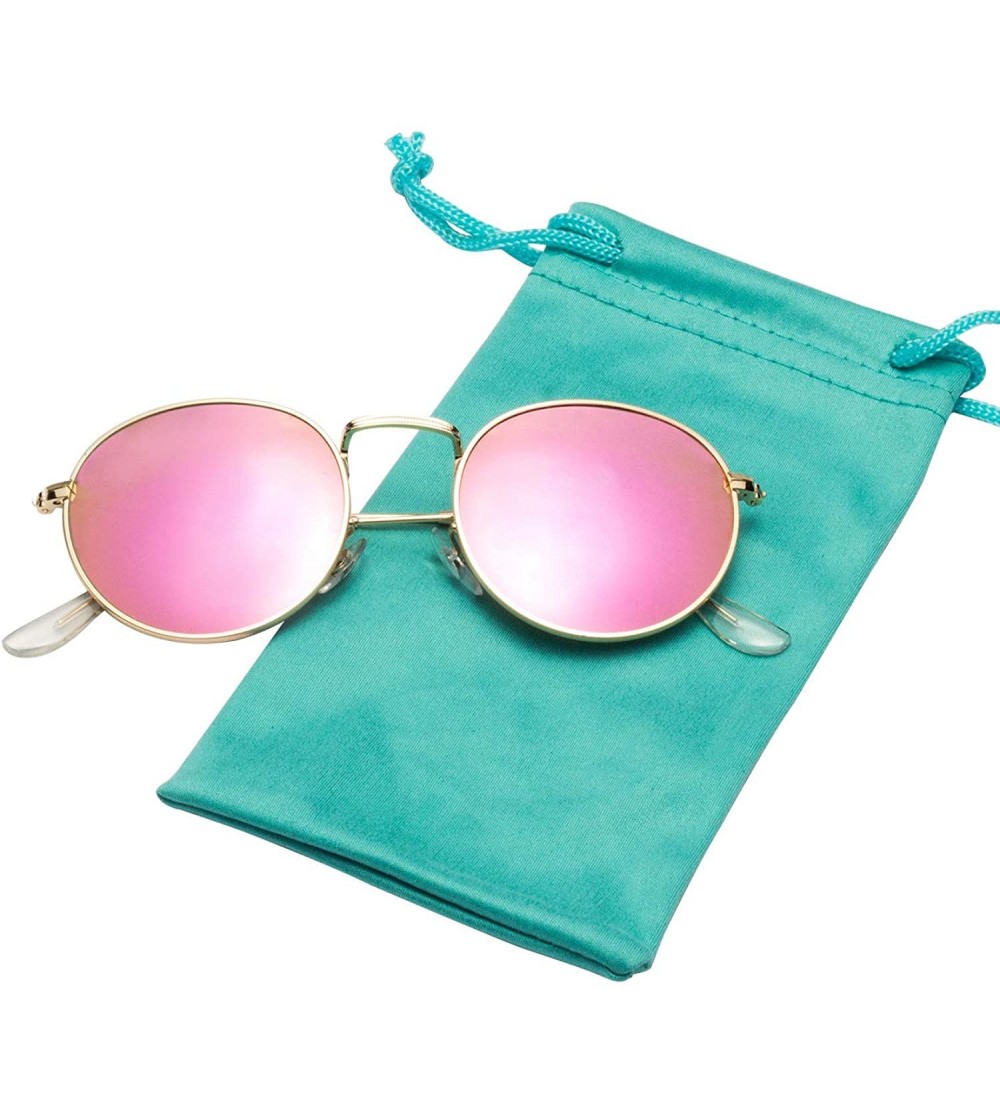 Aviator Classic Retro Metal Frame Round Circle Mirrored Sunglasses Men Women Glasses 3447 - Pink Glass - CI12JPLNJGD $25.67