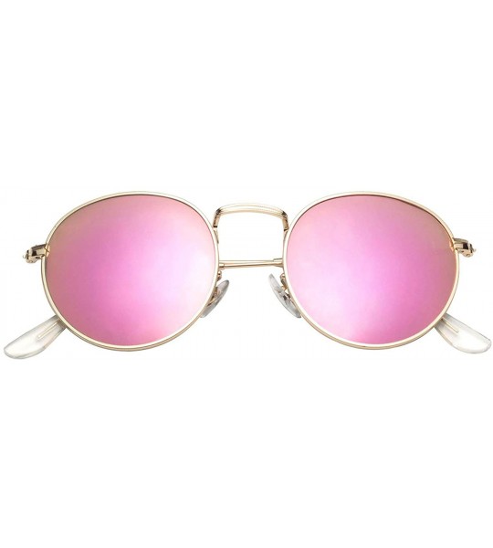 Aviator Classic Retro Metal Frame Round Circle Mirrored Sunglasses Men Women Glasses 3447 - Pink Glass - CI12JPLNJGD $25.67