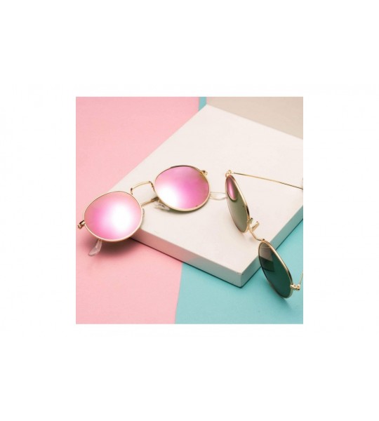 Aviator Classic Retro Metal Frame Round Circle Mirrored Sunglasses Men Women Glasses 3447 - Pink Glass - CI12JPLNJGD $25.67