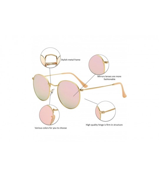 Aviator Classic Retro Metal Frame Round Circle Mirrored Sunglasses Men Women Glasses 3447 - Pink Glass - CI12JPLNJGD $25.67