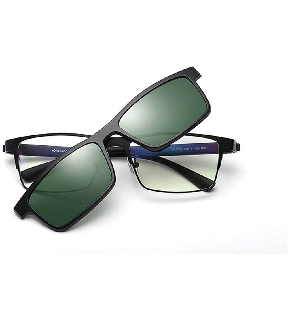 Square Polarized Sunglasses Set 2PCS Magnetic Clips TR Glasses Magnet Casual Glasses Frame - Green - CU18SA4HMOH $35.17