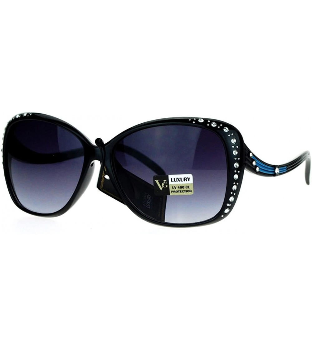 Oversized Womens Rhinestone Sunglasses Rectangular Frame Luxury Fashion UV 400 - Black Blue - CB12802IDF5 $20.53