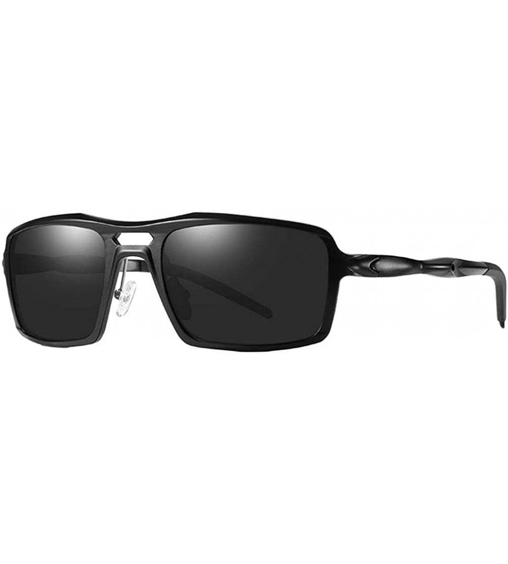 Rectangular HD Polarized Metal Sunglasses For Men - Black - C218OEWE6DY $49.77