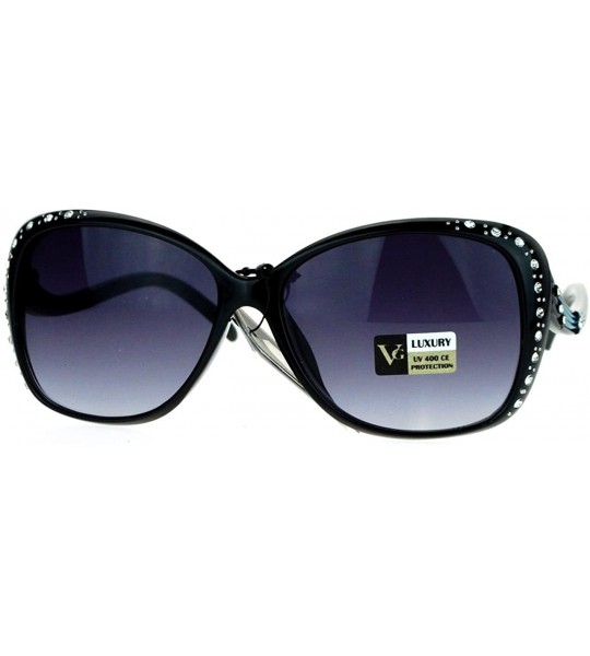 Oversized Womens Rhinestone Sunglasses Rectangular Frame Luxury Fashion UV 400 - Black Blue - CB12802IDF5 $20.53
