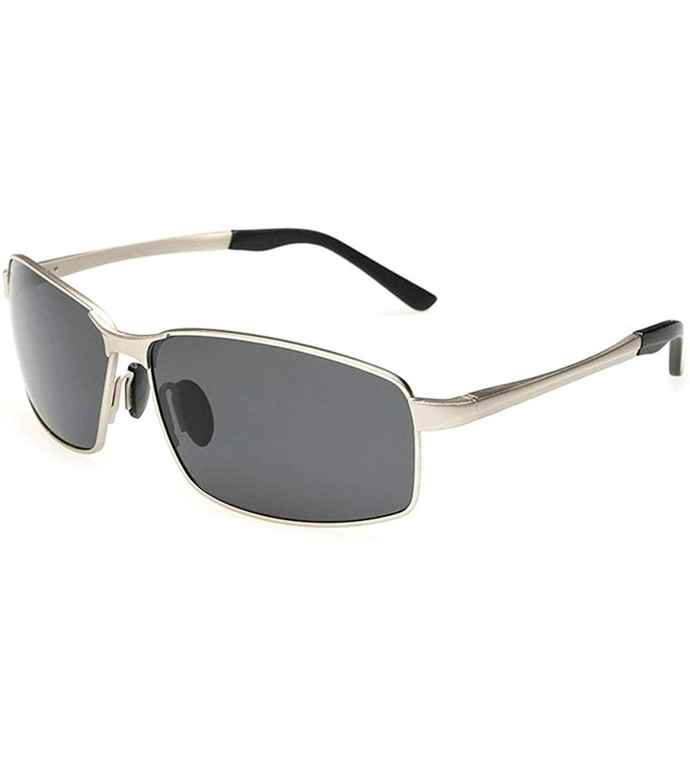 Rectangular Polarized Sunglasses for Men UV400 Protection Lenses Metal Frame -yhl - Silver-black - C612NRGSFV3 $25.36