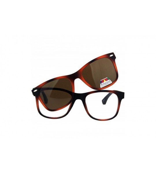 Square Reading Bifocal Lens Clear Glasses + Magnetic Polarized Sunglasses Topper - Tortoise/Brown - C718T58UG5U $28.29