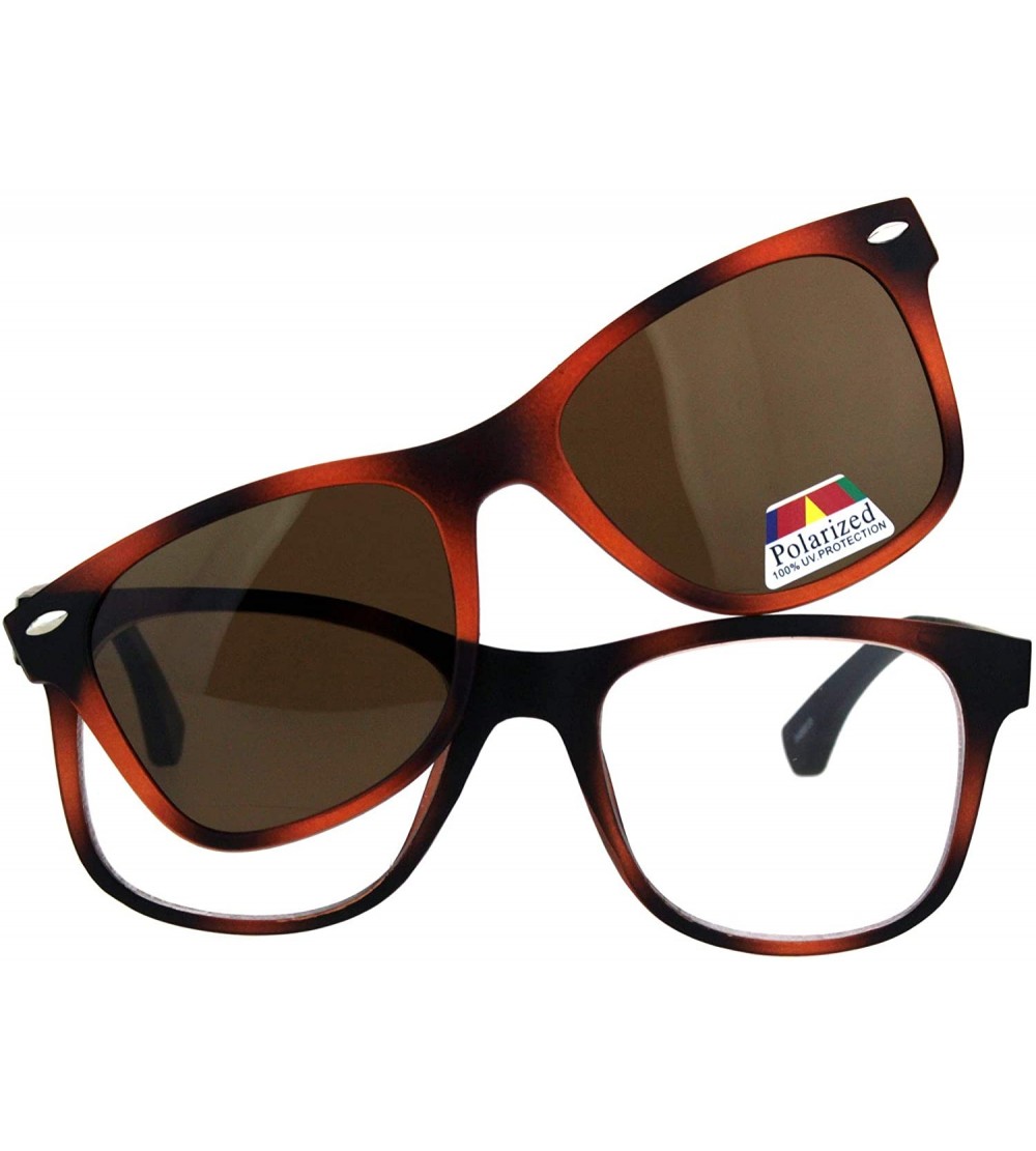 Square Reading Bifocal Lens Clear Glasses + Magnetic Polarized Sunglasses Topper - Tortoise/Brown - C718T58UG5U $28.29