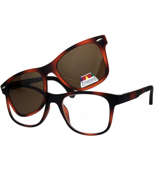 Square Reading Bifocal Lens Clear Glasses + Magnetic Polarized Sunglasses Topper - Tortoise/Brown - C718T58UG5U $28.29