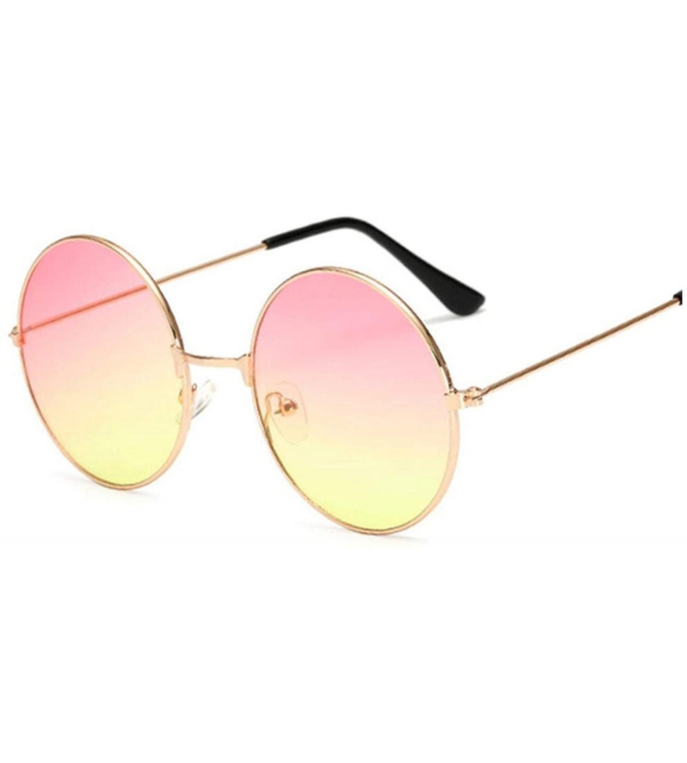 Round Retro Small Round Sunglasses Women Vintage Shades Black Metal Sun Glasses Fashion Designer Lunette - Pink Yellow - CE19...