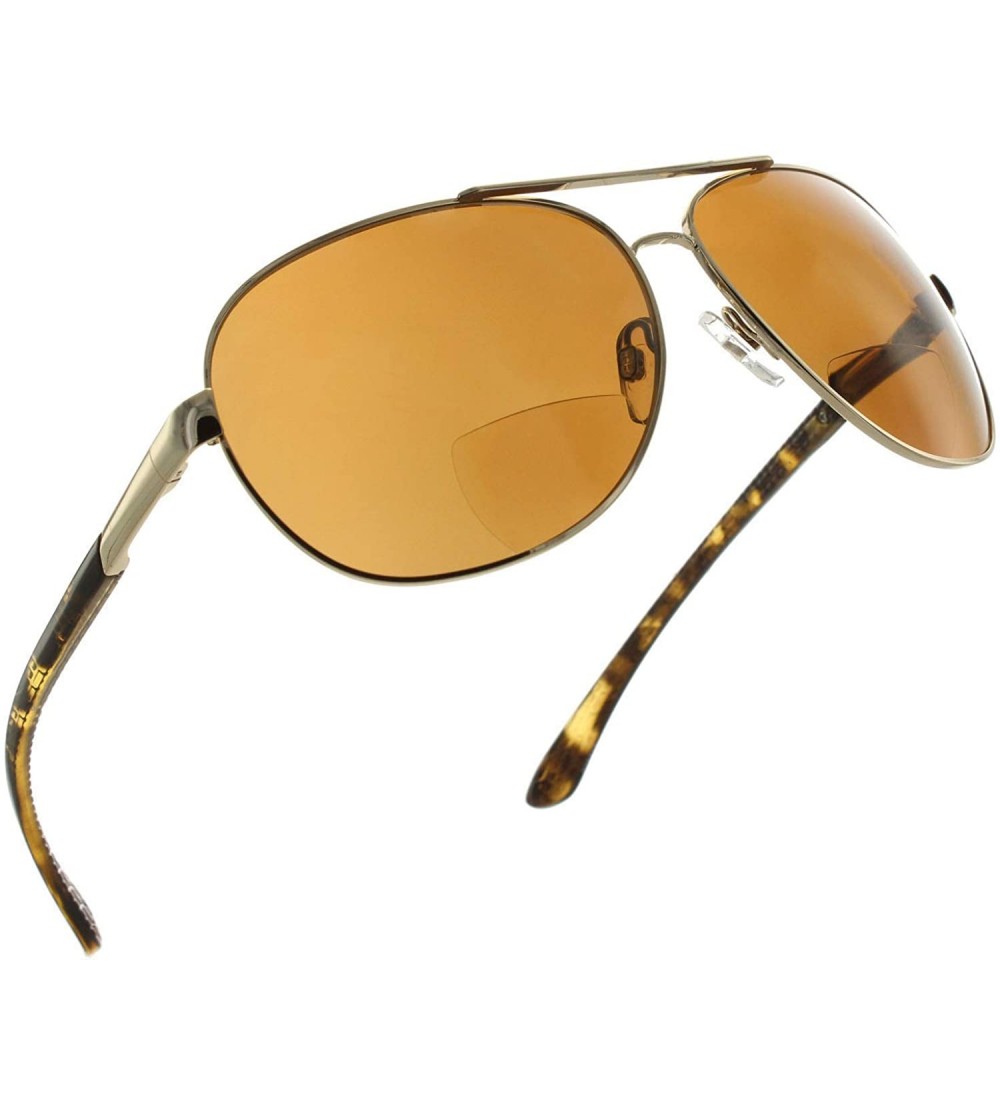 Aviator Aviator Polarized Bifocal Sunglasses Sun Readers Bi Focal Reading Glasses - Gold - C417AAT9KTI $67.31