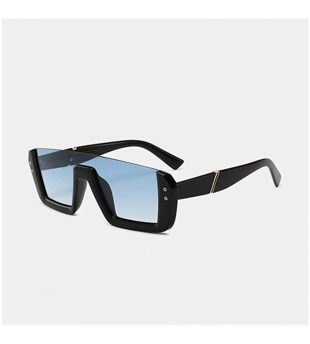 Rimless Square Sunglasses Women Semi-Rimless Black Leopard Eyewear Vintage Rivet Glasses Female UV400 - C2 Blue - CS198O3YZKE...