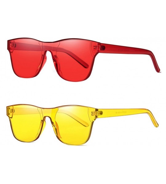 Wayfarer One Piece Rimless Tinted Sunglasses Transparent Candy Color Glasses - Red+lemon Yellow - CA18G2K9IM7 $22.47