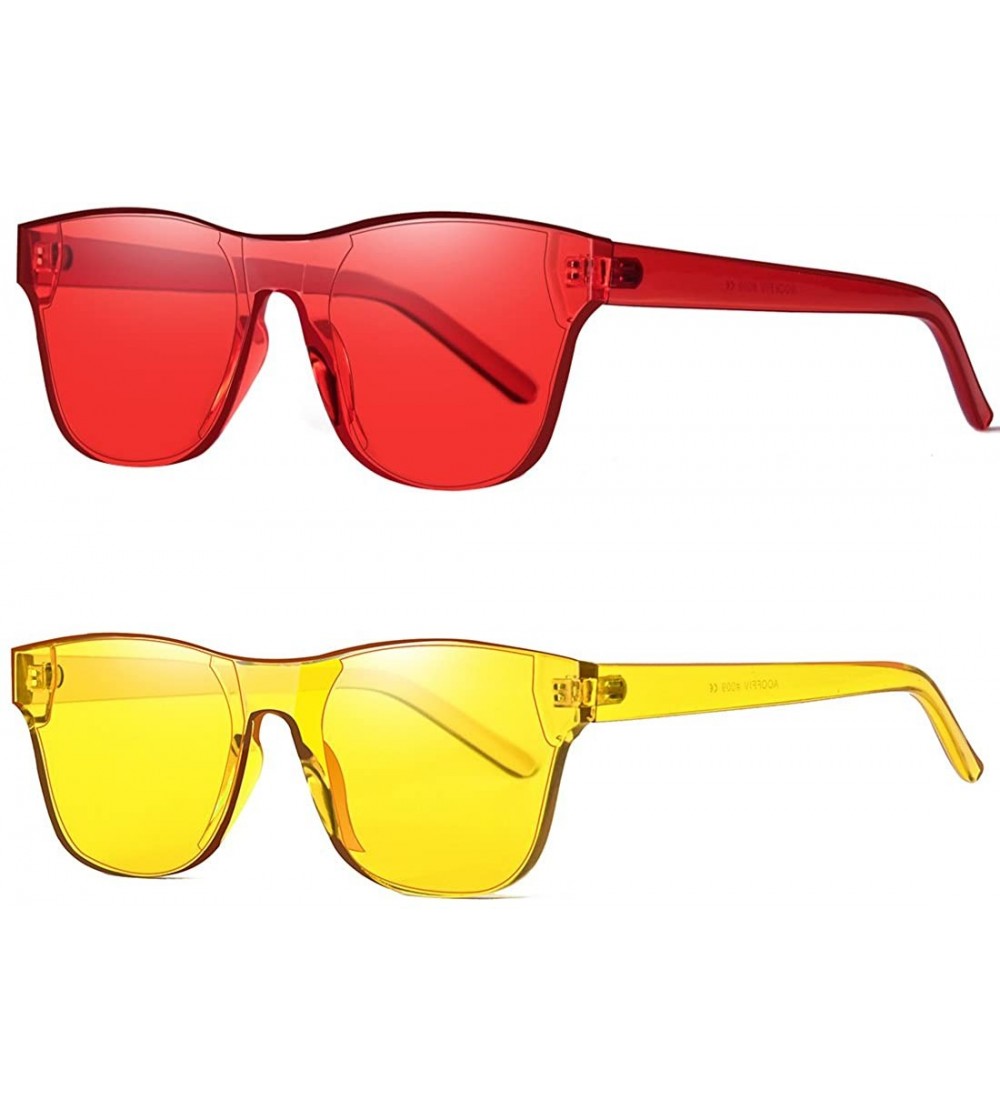 Wayfarer One Piece Rimless Tinted Sunglasses Transparent Candy Color Glasses - Red+lemon Yellow - CA18G2K9IM7 $22.47