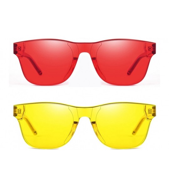 Wayfarer One Piece Rimless Tinted Sunglasses Transparent Candy Color Glasses - Red+lemon Yellow - CA18G2K9IM7 $22.47