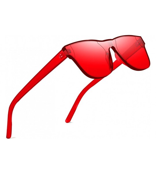 Wayfarer One Piece Rimless Tinted Sunglasses Transparent Candy Color Glasses - Red+lemon Yellow - CA18G2K9IM7 $22.47