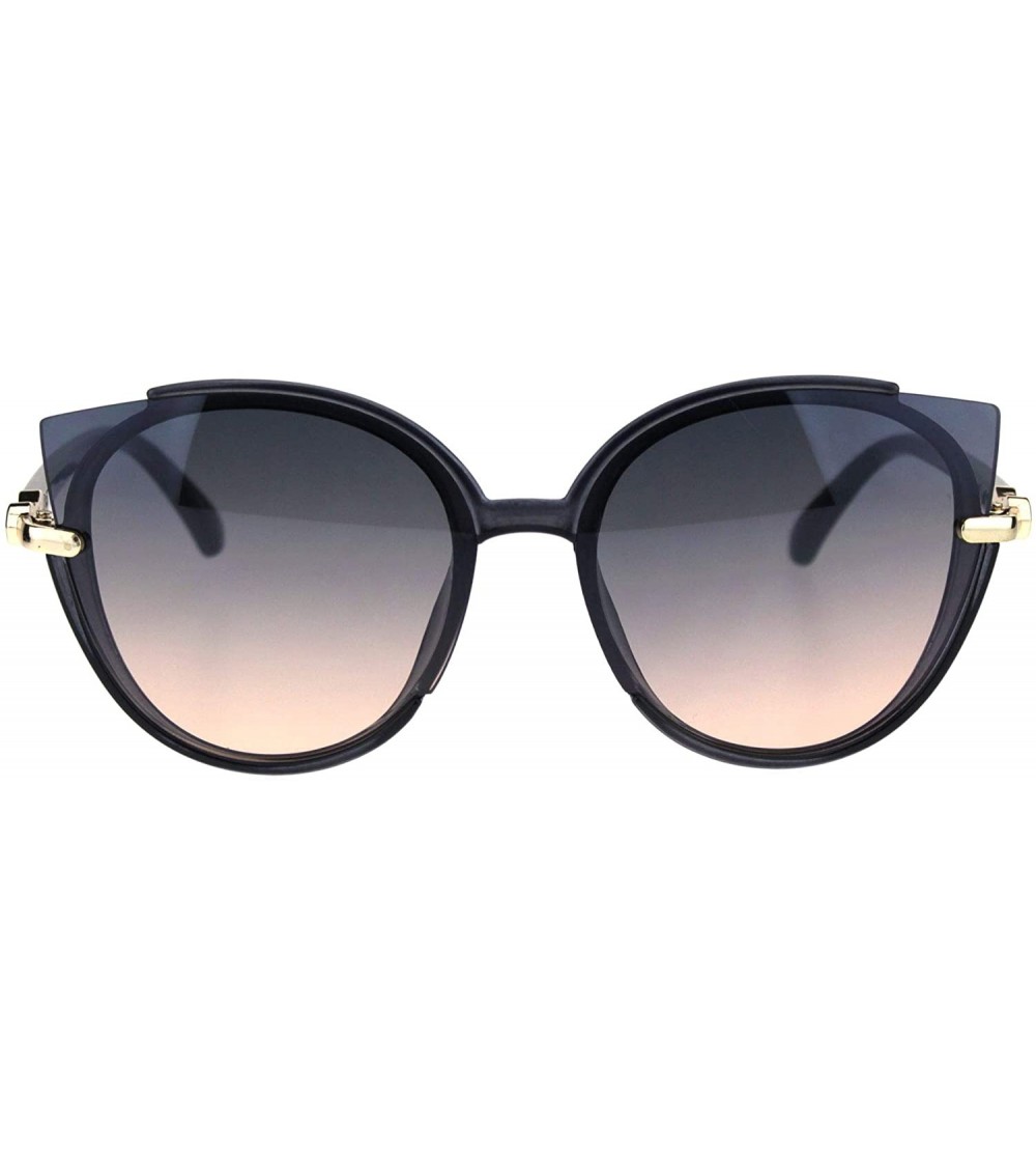 Cat Eye Womens Exposed Cat Eye Tip Lens Designer Round Sunglasses - Slate Pink Smoke - CK18QSASXXK $24.62