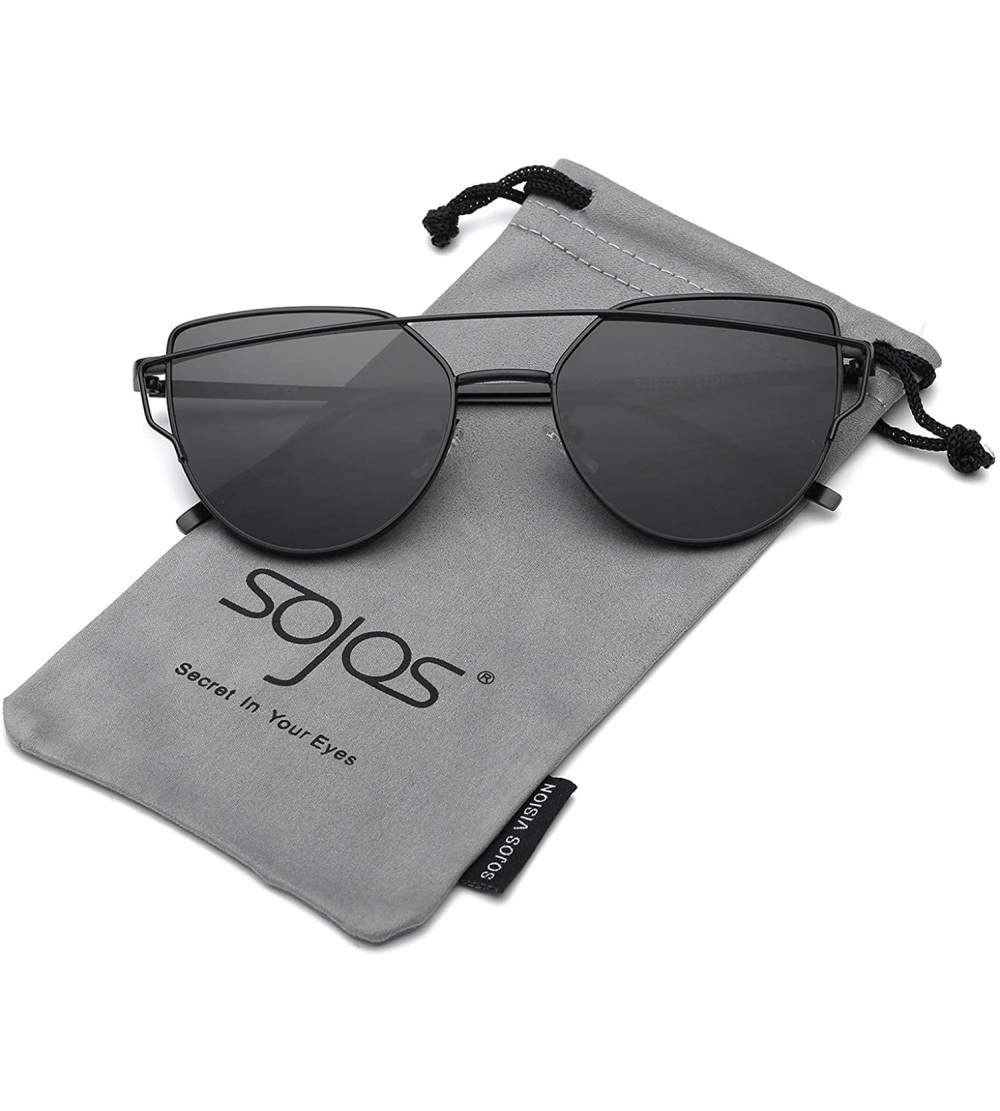 Oversized Cat Eye Mirrored Flat Lenses Street Fashion Metal Frame Women Sunglasses SJ1001 - C1 Black Frame/Grey Lens - C212E3...