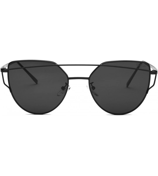 Oversized Cat Eye Mirrored Flat Lenses Street Fashion Metal Frame Women Sunglasses SJ1001 - C1 Black Frame/Grey Lens - C212E3...