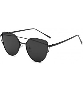 Oversized Cat Eye Mirrored Flat Lenses Street Fashion Metal Frame Women Sunglasses SJ1001 - C1 Black Frame/Grey Lens - C212E3...