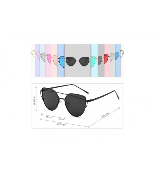 Oversized Cat Eye Mirrored Flat Lenses Street Fashion Metal Frame Women Sunglasses SJ1001 - C1 Black Frame/Grey Lens - C212E3...