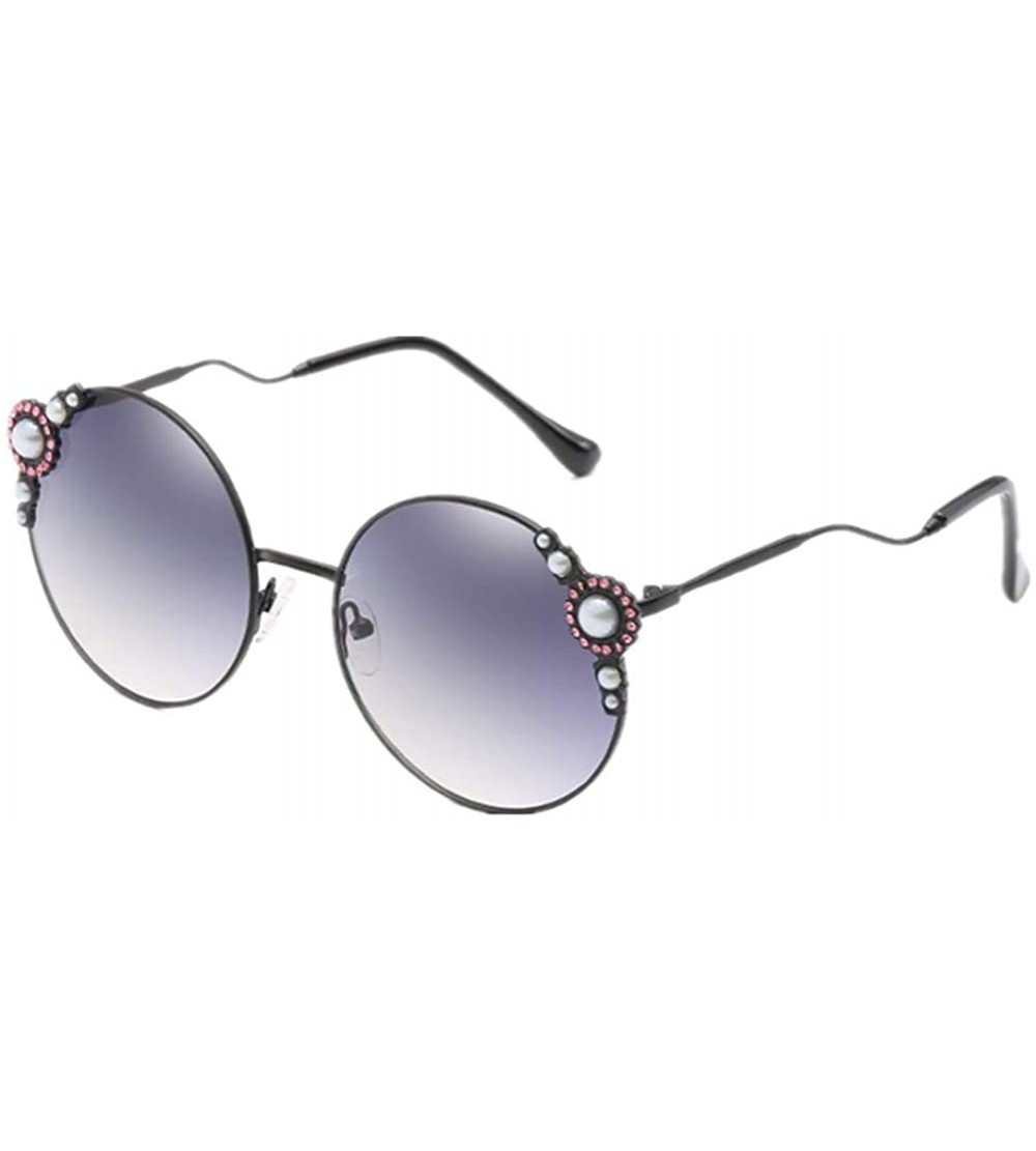 Round Fashion Women's UV Protection Round Pearl Sunglasses - Black Frame/Gradient Grey - CE1902O9YZY $28.36