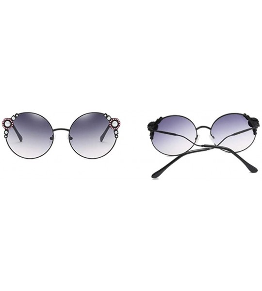 Round Fashion Women's UV Protection Round Pearl Sunglasses - Black Frame/Gradient Grey - CE1902O9YZY $28.36