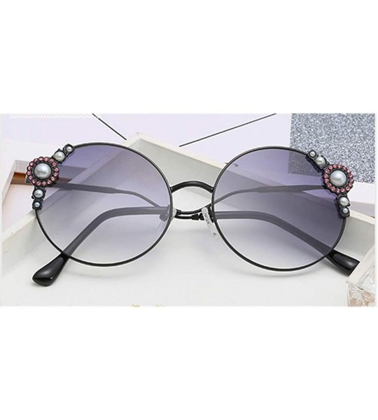 Round Fashion Women's UV Protection Round Pearl Sunglasses - Black Frame/Gradient Grey - CE1902O9YZY $28.36