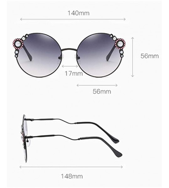 Round Fashion Women's UV Protection Round Pearl Sunglasses - Black Frame/Gradient Grey - CE1902O9YZY $28.36