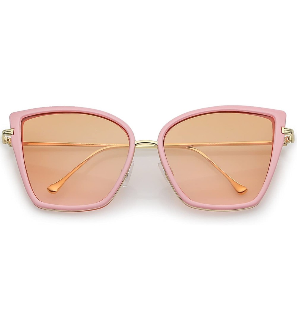 Cat Eye Women's Oversize Slim Arms Colored Gradient Lens Cat Eye Sunglasses 56mm - Pink Gold / Orange Gradient - C6183CXR3EI ...