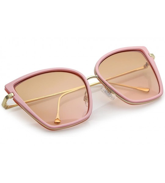 Cat Eye Women's Oversize Slim Arms Colored Gradient Lens Cat Eye Sunglasses 56mm - Pink Gold / Orange Gradient - C6183CXR3EI ...