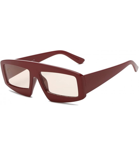 Rectangular Women Retro Vintage Rectangular Futuristic Oversized Fashion Sunglasses - Maroon - CU18WR9T00N $37.21