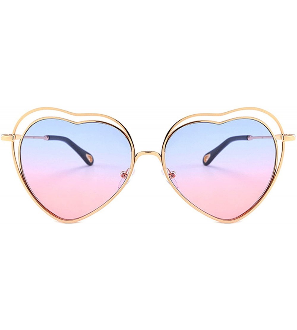 Round Vintage style Heart Sunglasses for Men or Women metal PC UV400 Sunglasses - Blue Pink - C218SASCXND $38.75