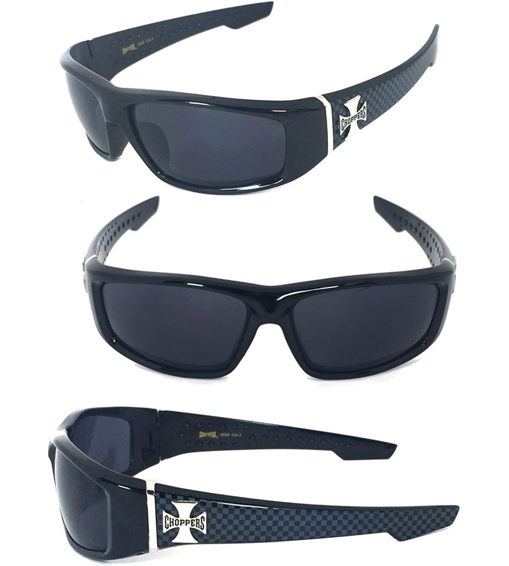 Wrap Mens Sunglasses Cross Logo Biker Motorcycle Matte Black Frame or Shiny Black Frame - Black - CE11AT026Q3 $19.31