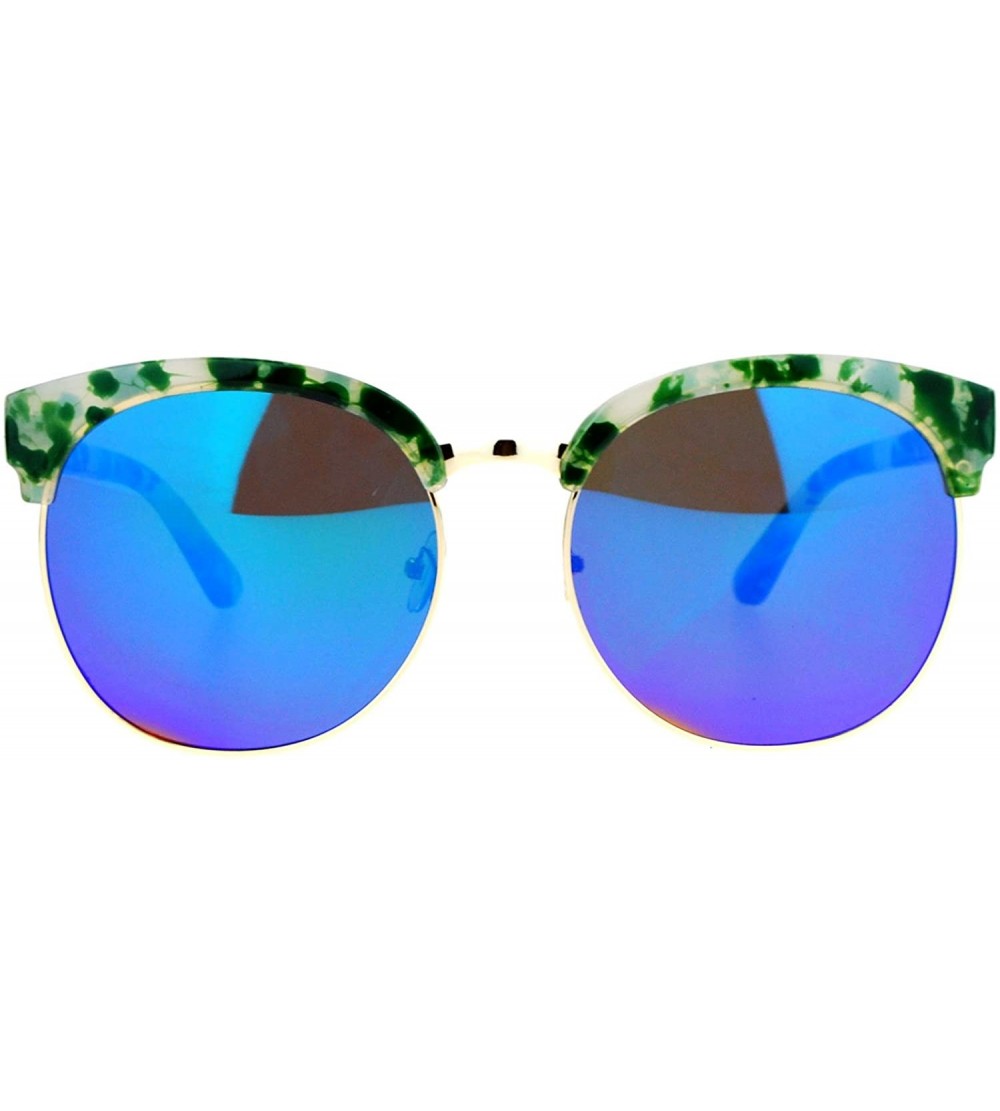 Oversized Womens Oversize Round Horn Half Rim Retro Designer Sunglasses - Green Teal - CR12ITP9VZ9 $19.06