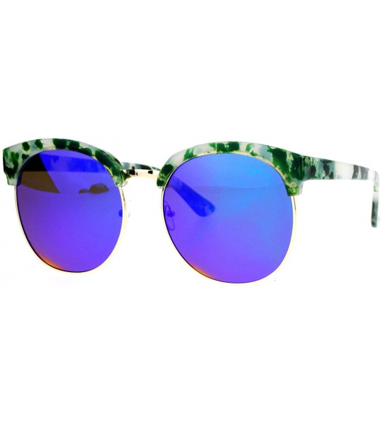 Oversized Womens Oversize Round Horn Half Rim Retro Designer Sunglasses - Green Teal - CR12ITP9VZ9 $19.06