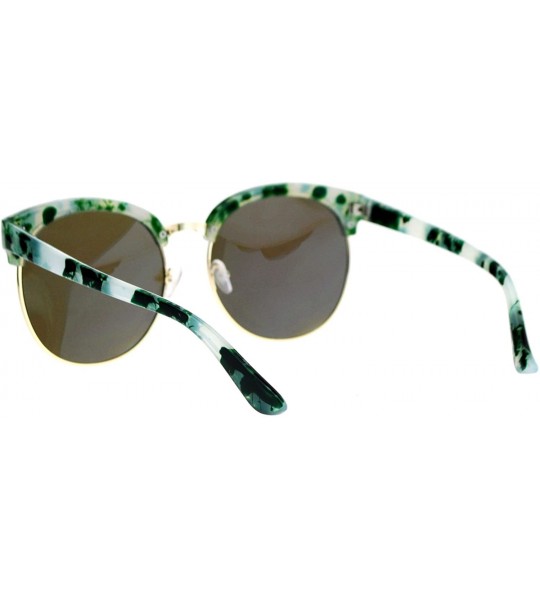 Oversized Womens Oversize Round Horn Half Rim Retro Designer Sunglasses - Green Teal - CR12ITP9VZ9 $19.06