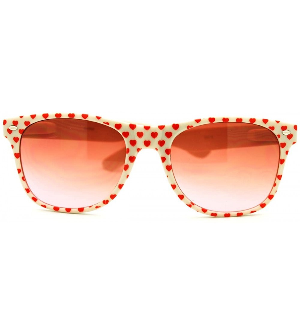 Wayfarer Retro Womens Spring Hinge Temple Heart Pattern Print Horned Sunglasses - White / Red - C911EMJBOYX $18.99
