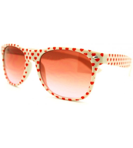 Wayfarer Retro Womens Spring Hinge Temple Heart Pattern Print Horned Sunglasses - White / Red - C911EMJBOYX $18.99